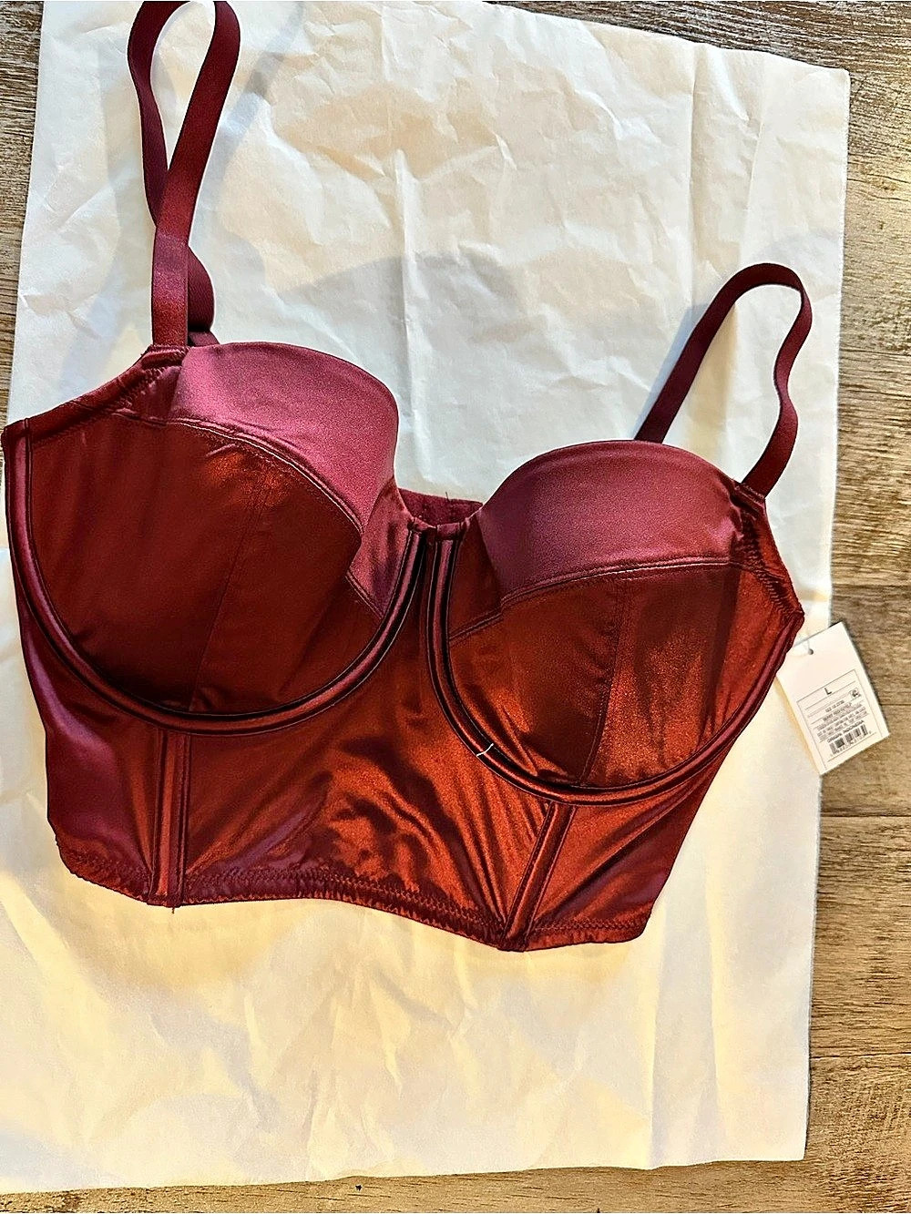 Auden Women's Satin Lightly Lined Lingerie Corset Burgundy Bra